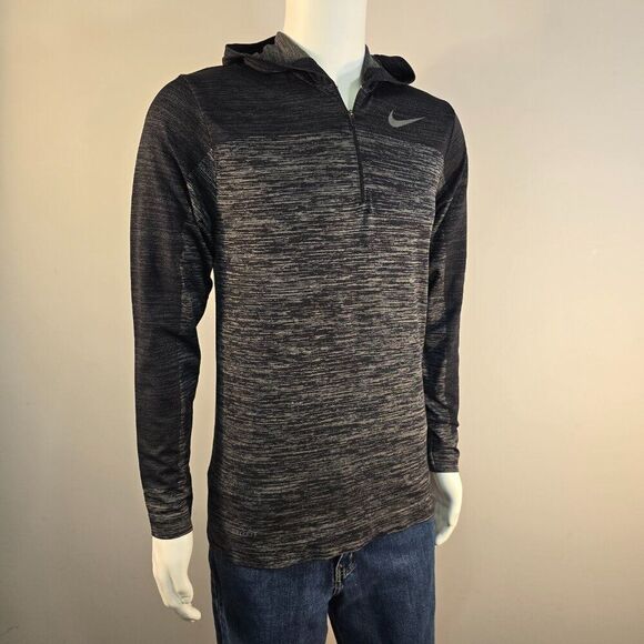 Nike Pro-Training Hoodie Mens Sz M 1/4 Zip Pullover Heathered Gray Black LS - Picture 2 of 8